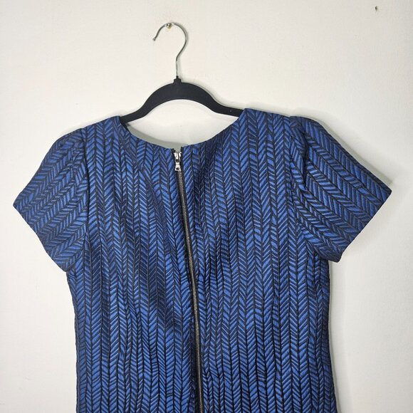 Alice + Olivia Liv Herringbone Jacquard Drop-Waist Dress Blue Black Size 8 Party - Picture 7 of 12